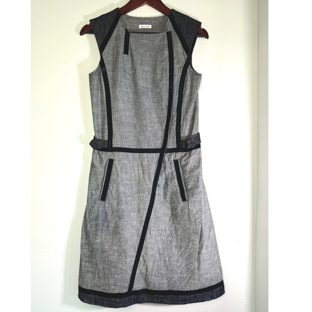 Tomas Maier Womens 0 Grey Cotton Asymmetric Shift Dress Minimalist Avant Garde